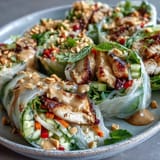 Diced grilled chicken and crisp lettuce mounded over chewy rice paper pieces make this deconstructed Rice Paper Roll Bowl a perfect, fresh lunch.