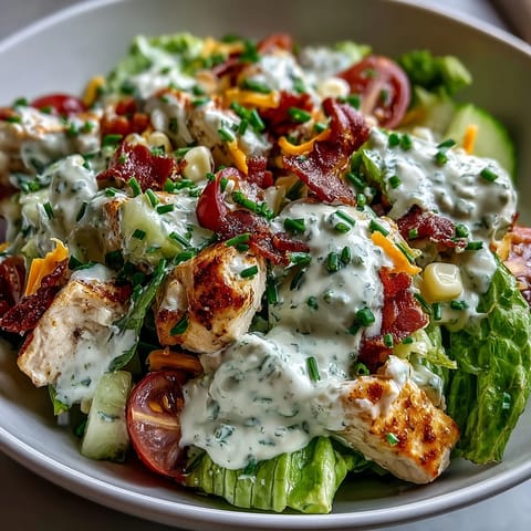 Vibrant bowl of Ranch Chicken Chopped Salad, a hearty and satisfying lunch option.