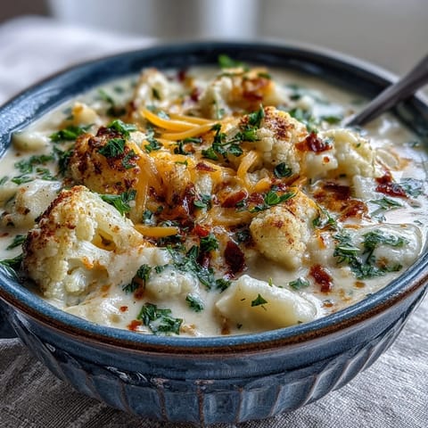 Ladled hot from the pot, this Vegetarian Cauliflower Chowder is rich with potatoes, carrots, and spices.