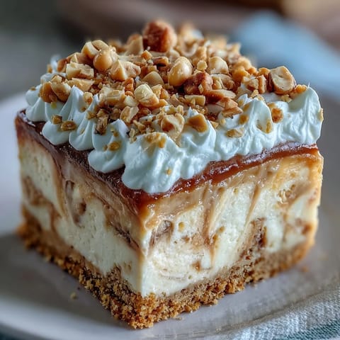 A close-up of Nutter Butter cheesecake slice showing creamy peanut butter swirls and a crisp cookie crust.