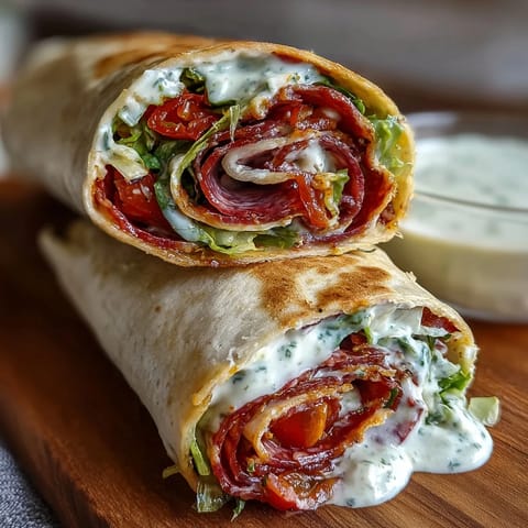 Colorful Italian sub pinwheel wraps with layers of deli meats, cheese, and crisp veggies in soft tortillas.