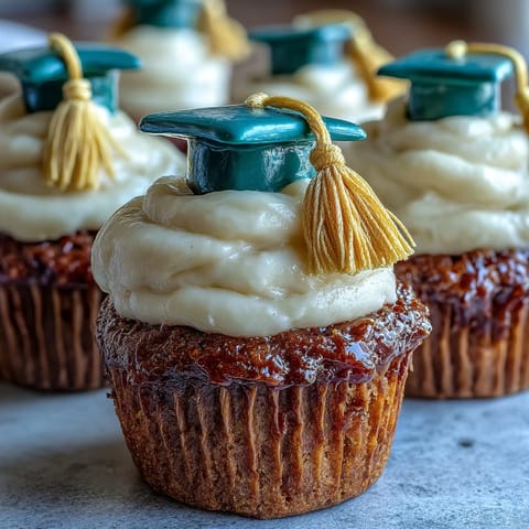 Simple Graduation Cupcakes with Cap Fondant Toppers: moist vanilla cupcakes topped with creamy buttercream and handmade fondant graduation caps.  