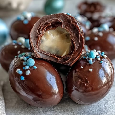 Decadent homemade peanut butter Easter eggs with creamy filling and smooth chocolate coating.