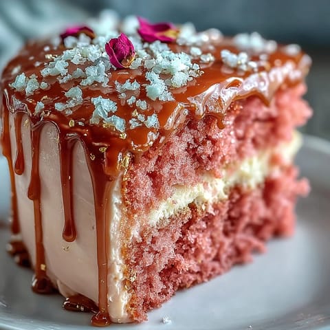 A beautiful pink velvet cake, perfect for celebrations and special occasions.