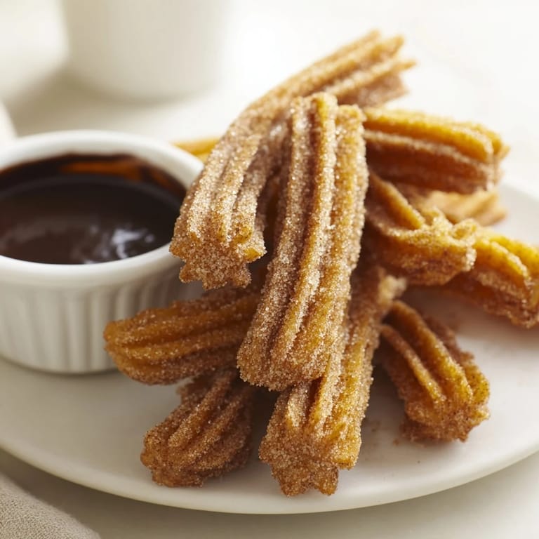 Warm churros fresh from the fryer, boasting a perfect crinkle and delicious cinnamon sugar coating.