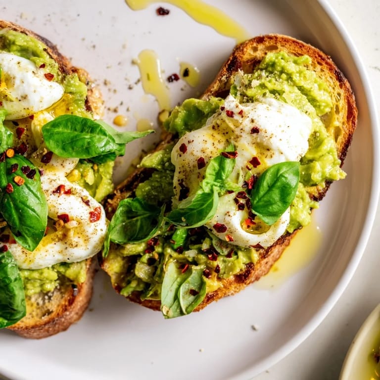 This vegetarian Avocado Mozzarella Tartine features creamy smashed avocado and fresh mozzarella on crisp sourdough, garnished with basil.  