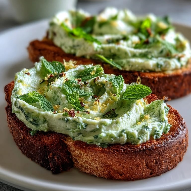 Vibrant whipped ricotta, peas, and mint toast, ready for a delicious brunch.