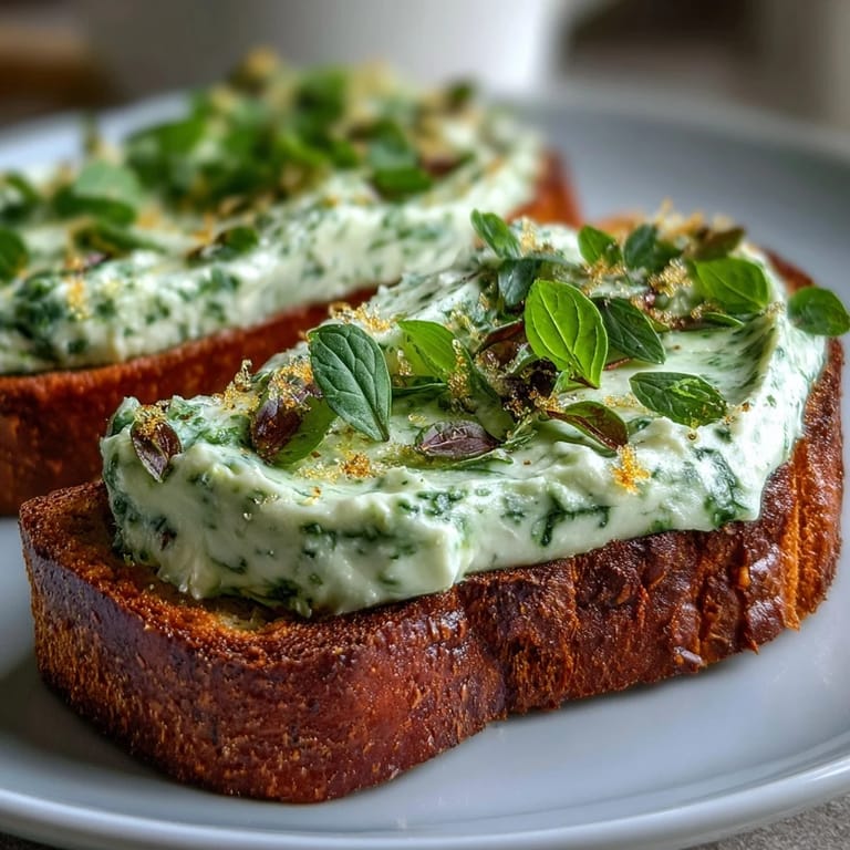 Flavorful pea & mint ricotta toast, a refreshing and easy breakfast.
