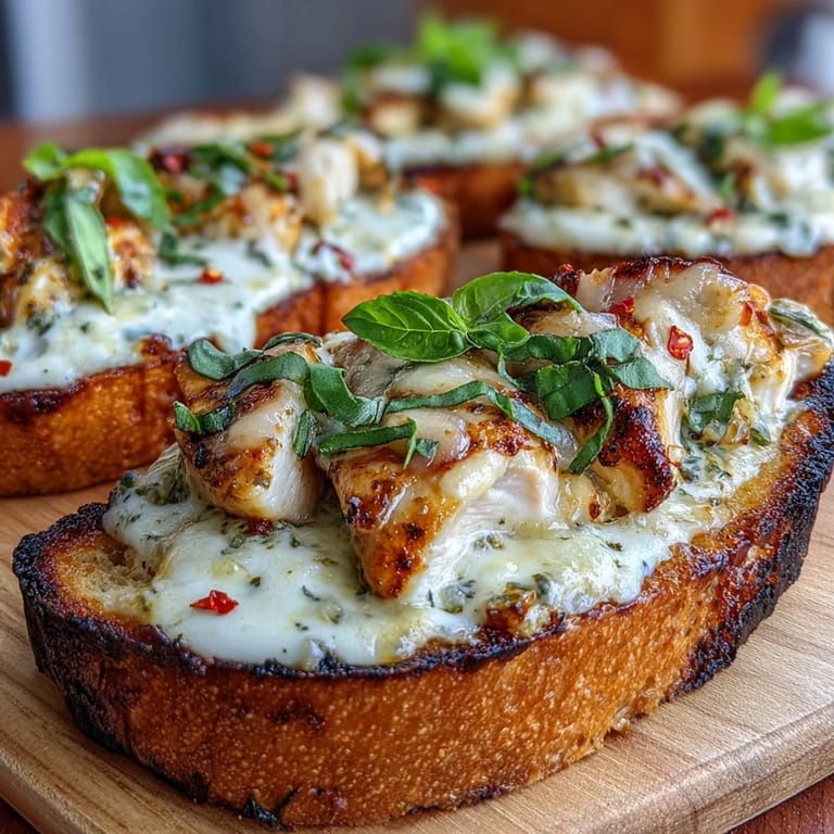 A close-up of Pesto Chicken Burrata Toast with fresh basil and red pepper flakes, perfect for a quick Italian-inspired lunch.