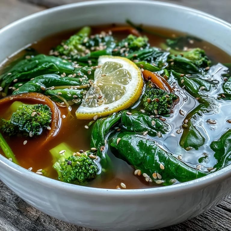 Spoon lifting tender vegetables and herbs from the savory anti-inflammatory bone broth bowl.
