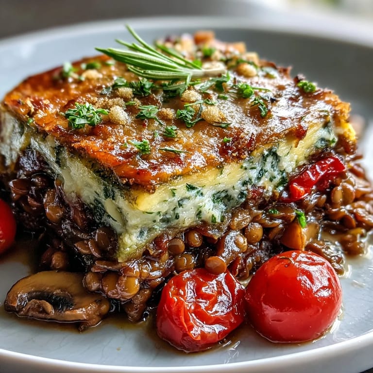 Steaming Green Lentil and Vegetable Casserole in a baking dish, ready for a wholesome weeknight dinner.