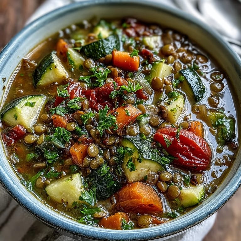 Hearty vegan lentil and vegetable soup simmered with smoked paprika, served alongside crusty bread for dipping.