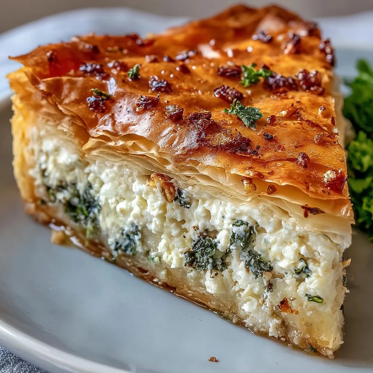 Freshly baked Feta and Kale Börek cut into wedges, plated with a simple side salad for lunch.