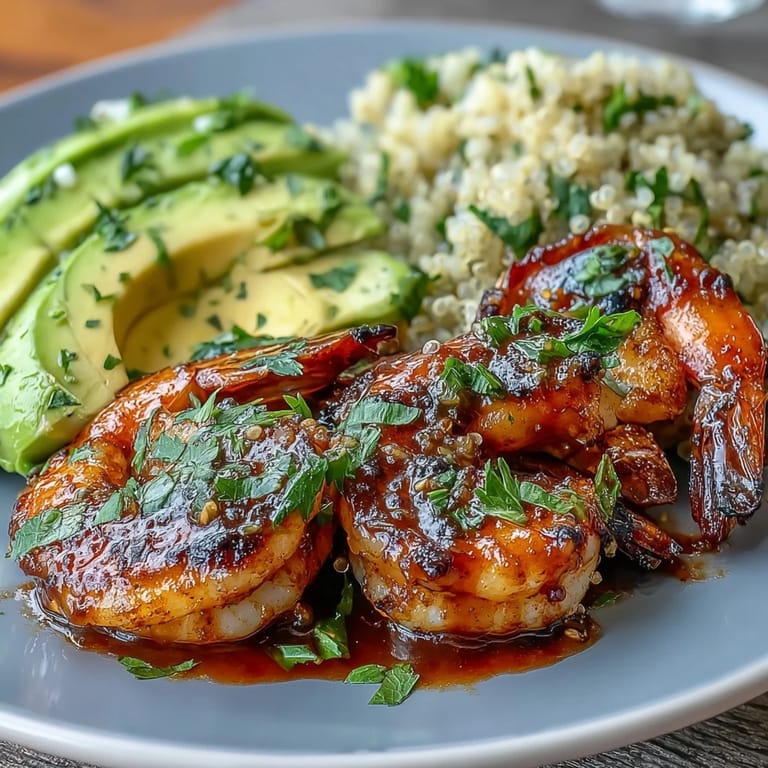 Tangy lime chili sauce drizzles over smoky grilled shrimp, nestled next to creamy avocado and nutty quinoa, topped with bright, juicy mango salsa for a refreshing crunch in every bite.