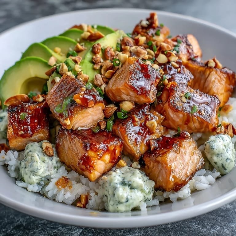 Build-your-own Avocado Salmon Bowl featuring marinated salmon, avocado, nori strips, and wasabi on warm rice, ready for a weeknight dinner.