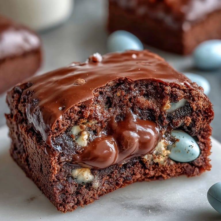 Cadbury Egg Chocolate Brownies with Crumbled Top: Rich chocolate brownies studded with Cadbury mini eggs and finished with a buttery chocolate crumble topping.