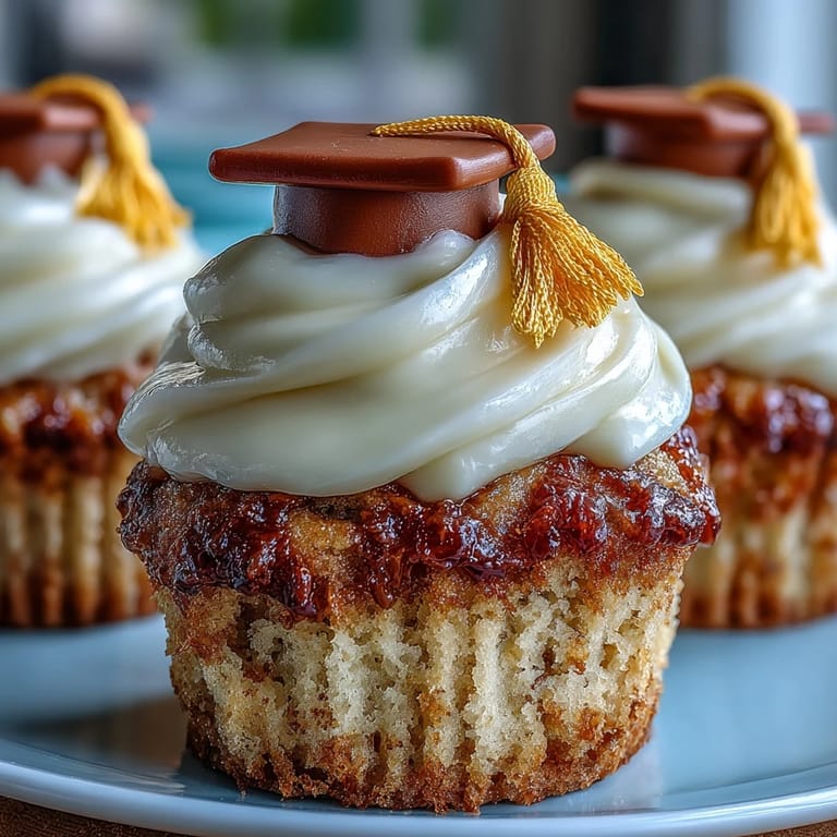 Vanilla cupcakes with graduation cap toppers: soft, sweet, and decorated with fondant caps and buttercream frosting for festive celebrations.