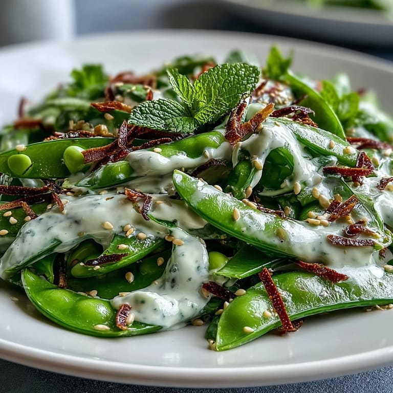 This refreshing snap pea and radish spring salad is topped with crunchy toasted sesame seeds.