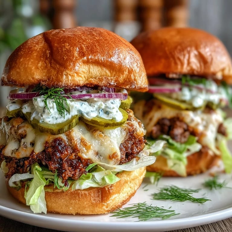 Golden toasted slider buns piled high with smashed beef and iconic secret sauce.