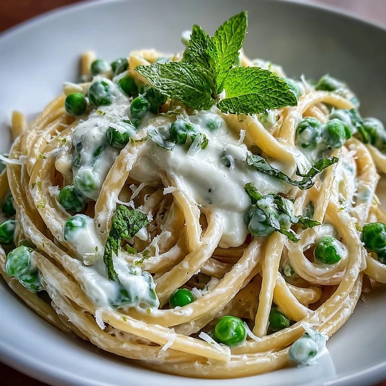 A bowl brimming with delightful lemon ricotta pasta, peas, and a hint of mint.
