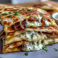 Golden mini quesadilla triangles stuffed with melted cheddar and mozzarella, served with fresh tomato salsa for dipping.